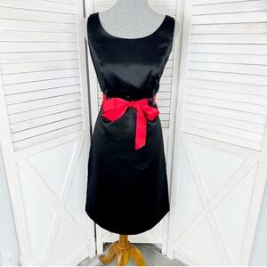 Dress Barn Belted Satin Fit Flare Sleeveless Dress Black Red 6 A Line